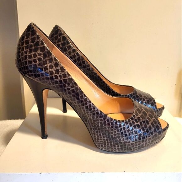 Giuseppe Zanotti Black/Gray Snakeskin Platform Peep Toe Pumps Sz.10/40 MSRP $995 - Picture 1 of 9
